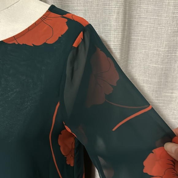 Cupcakes and Cashmere Josette Swing Style Blouse-Dark Green/Red Poppies-Sz S - Picture 4 of 15